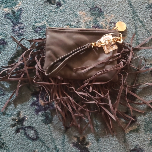 NWT Deux Lux Grey Vegan Leather Fringe Wristlet - Picture 2 of 5